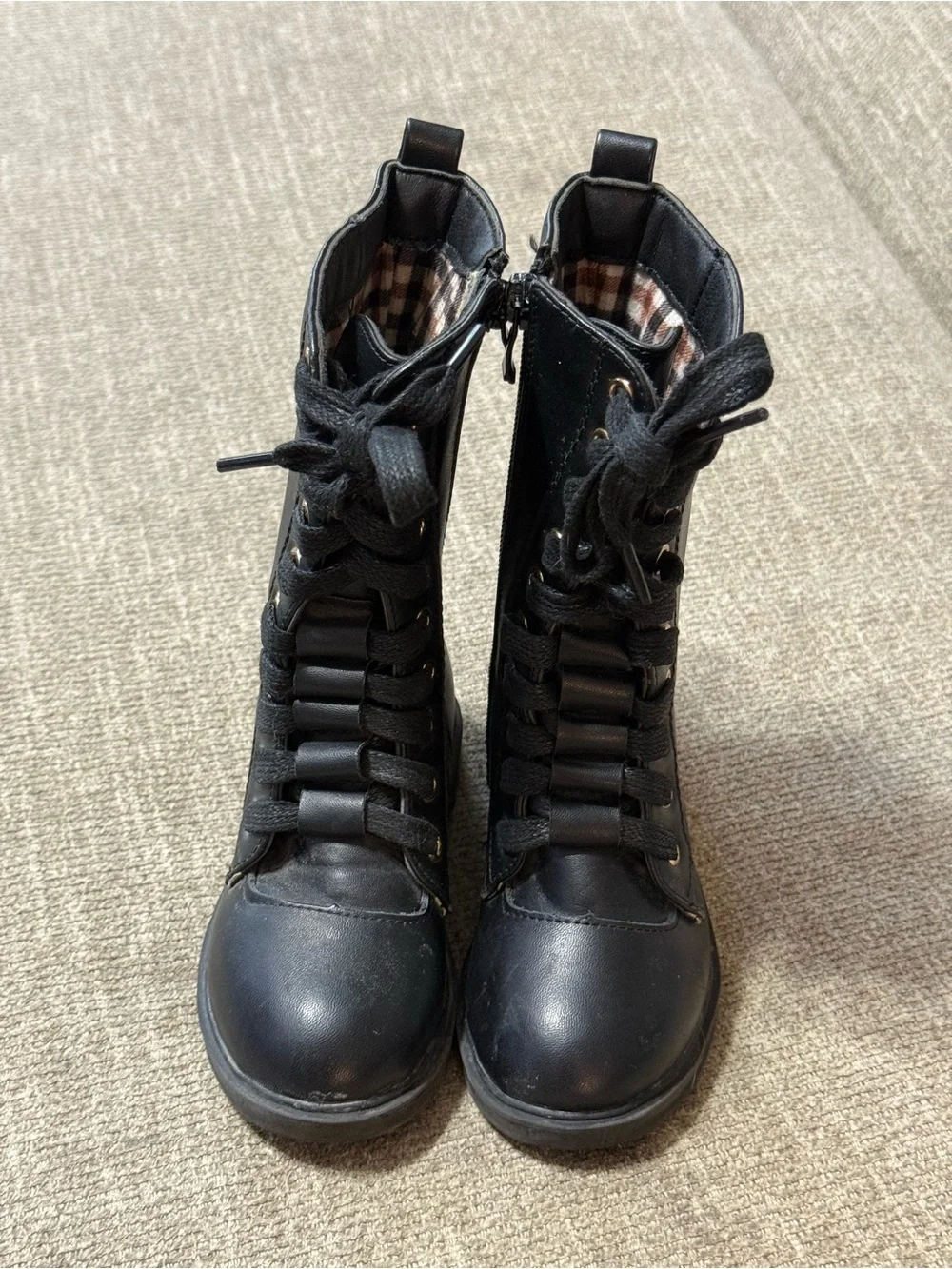 Kids Black Lace-Up Military Style Boots